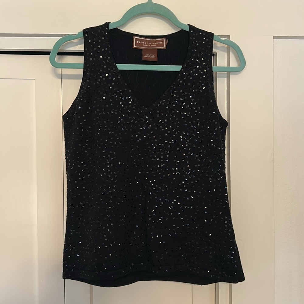 NEVER WORN Double D Ranch Western Black Sequin Knit V Neck Tank Top Small
